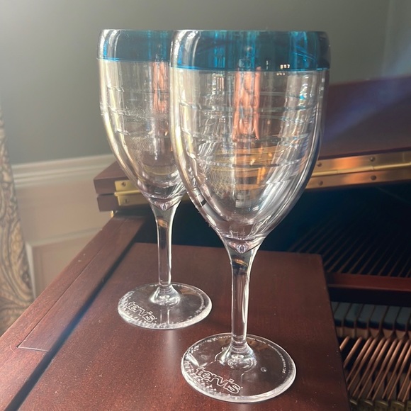 tervis Other - Tervis Stemmed Wine/Cocktail Glasses, Blue Trim, 12oz